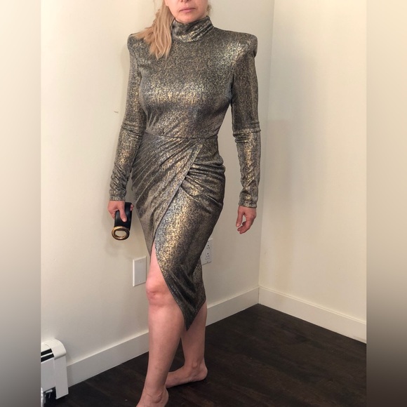 BLITHE Retro Black/Golden long sleeve dress, size small, asymmetrical, BNWT - Picture 7 of 10